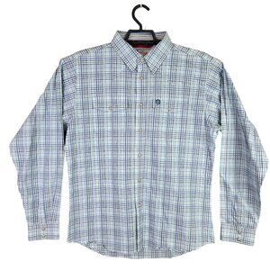 Mens Wrangler George Strait White Blue Plaid Shirt Button Up Long Sleeve Size XX